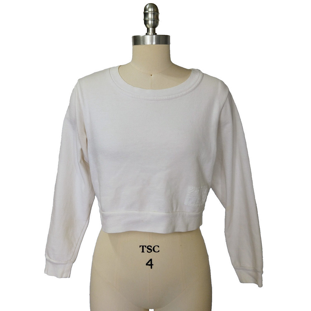 Bongo Vintage 90s White Crop Top Size M L White Long Sleeve Patch 1990s USA Made